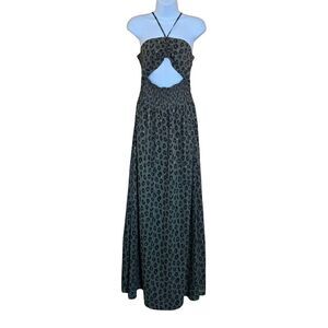 Green Leopard Print Cutout Dress Halter Neck animal print elegant whimsygoth